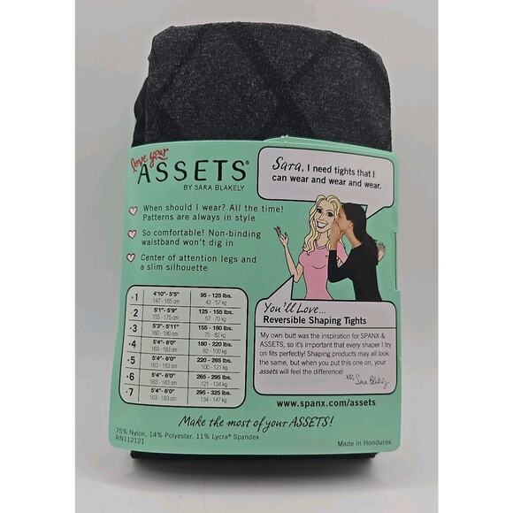 Love Your Assets SPANX Tights Flipside Diamond Shaper Black NEW 1105 Size 3 - Picture 2 of 4